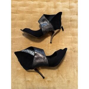 Delman Size 7 Black / Bronze Suede Leather Women Sandal Shoes New Made In Italy